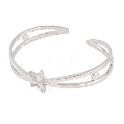 Star Zinc Alloy Hollow Open Cuff Bangles for Women BJEW-L688-01P-1