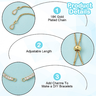 3Pcs Brass Pave Clear Cubic Zirconia Square Slider Bracelet Making BJEW-BBC0001-18-1