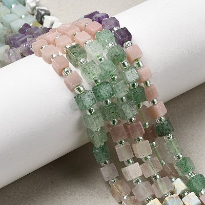 Natural Green Strawberry Quartz & Pink Opal & Southern Jade & Flower Amazonite & Amethyst & Howlite Beads Strands G-H333-03L-1
