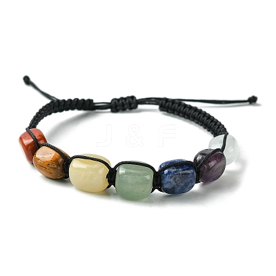 Natural Mixed Gemstone Cuboid Braided Bead Bracelet BJEW-JB09796-1