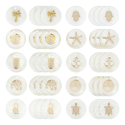 40Pcs 10 Style Natural Freshwater Shell Pendants SHEL-PH0001-20-1