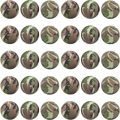 30pcs Round with Camouflage Pattern Silicone Focal Beads SIL-SC0002-03A-1
