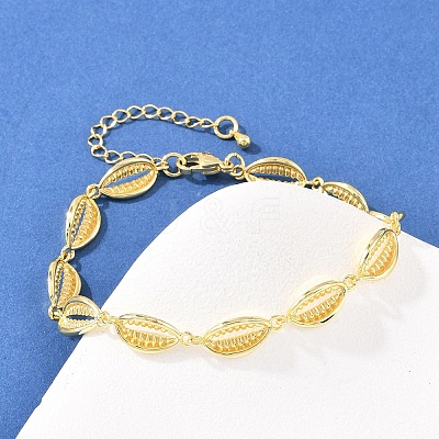 Cowrie Shell Shape Brass Link Chain Bracelets for Women BJEW-K248-07B-G-1