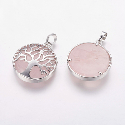 Natural Rose Quartz Pendants X-G-E388-02P-1
