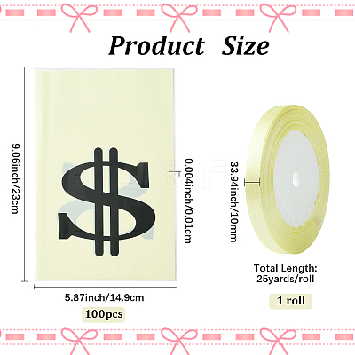100Pcs OPP Cellophane Black Dollar Sign Packaging Bags ABAG-SP0001-44-1