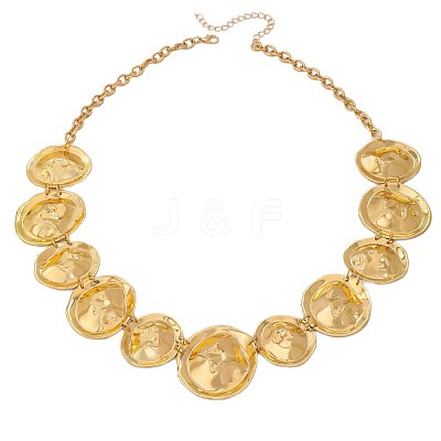 Alloy Textured Disc Link Bib Necklaces for Women WG63054-01-1