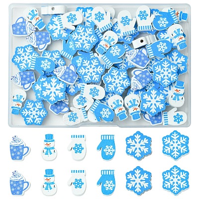 60Pcs 6 Styles Christmas Theme Printed Wood Beads WOOD-FS0001-33-1