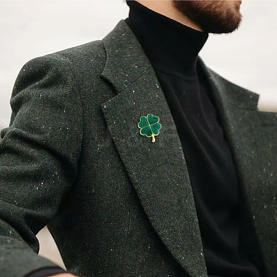 12Pcs Saint Patrick's Day Alloy Enamel Shamrock Brooch JEWB-FH0001-64B-1