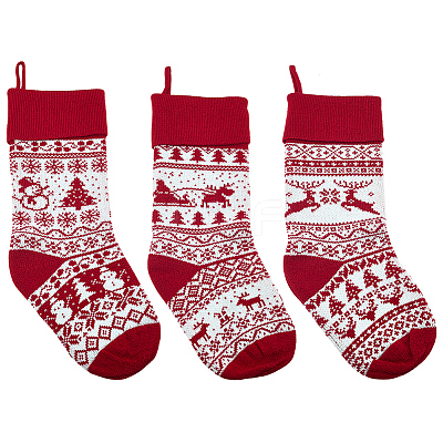 3Pcs 3 Styles Wool Yarn Knitted Hanging Christmas Stockings FEPA-SP0001-04A-1