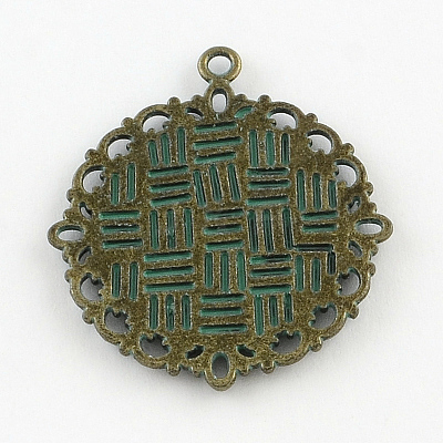 Flower Zinc Alloy Pendant Flat Round Tray Settings PALLOY-R065-097-FF-1