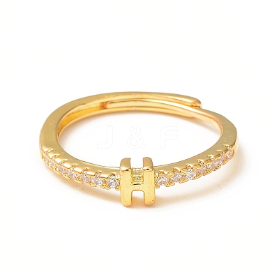 Clear Cubic Zirconia Initial Letter Adjustable Ring RJEW-C052-01G-H-1