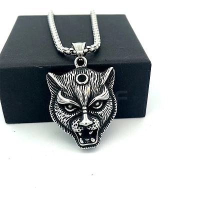Vintage 304 Stainless Steel Lion Head Pendant Necklaces for Men Women LS-OG9311-1
