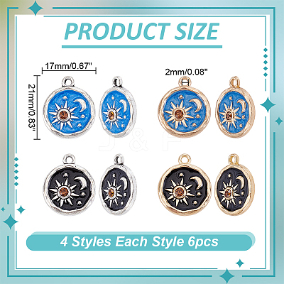 24Pcs 4 Colors Zinc Alloy Enamel Pendants ENAM-AR0001-95-1