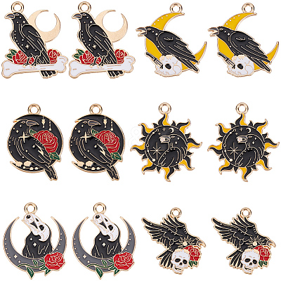 24Pcs 6 Styles Alloy Enamel Pendats ENAM-SC0006-40-1