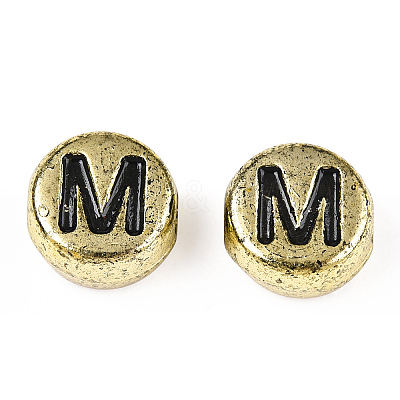 Plated Acrylic Horizontal Hole Letter Beads PACR-Q099-M03-G-1