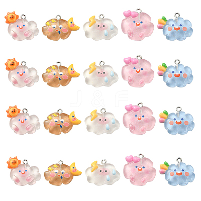 25Pcs 5 Styles Translucent Resin Pendants RESI-CJ0003-07-1