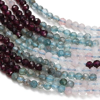 Gradient Color Natural Garnet & Quartz Crystal & Apatite Beads Strands GG-CBA1668-A05-3mm-1