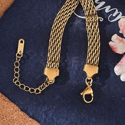 Ion Plating(IP) 304 Stainless Steel Mesh Chain Bracelet X-BJEW-G669-14G-1