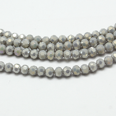 Round Full Rainbow Plated Imitation Jade Faceted(32 Facets) Electroplate Glass Beads Strands X-EGLA-J130-FR11-1