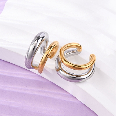 Two-layer C-Shaped 304 Stainless Steel Two Tone Cuff Earrings EJEW-A131-04B-GP-1