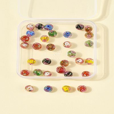 32Pcs 7 Colors Handmade Gold Sand Lampwork Beads LAMP-FS0001-30-1