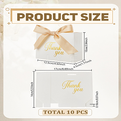 10Pcs Gold Stamping Thank You Printed Paper Candy Gift Packaging Boxes with Ribbon CON-LP0001-12-1