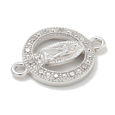 Rack Plating Brass Micro Pave Clear Cubic Zirconia Religion Virgin Mary Connector Charms X-KK-L224-094P-02-1
