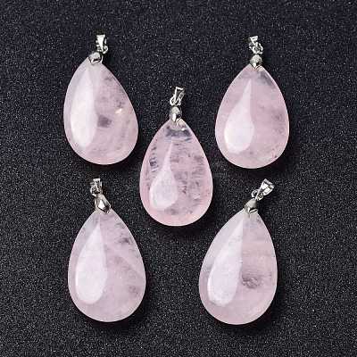 Natural Rose Quartz Pendants X-G-D084-01P-B15-1
