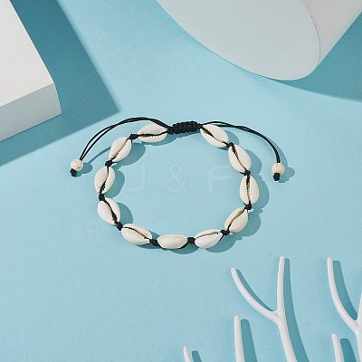 Natural Cowrie Shell Braided Beaded Anklets AJEW-AN00516-02-1