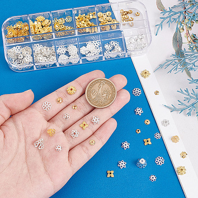 240Pcs 12 Style Alloy & Iron & Brass Bead Caps DIY-AR0003-74-1
