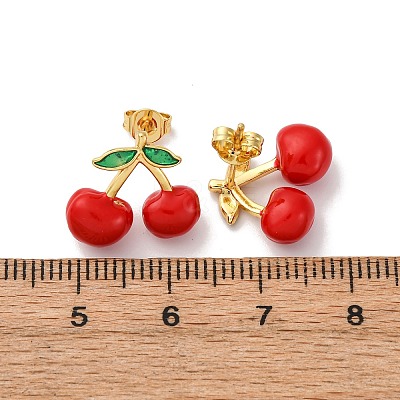 Brass Enamel Stud Earrings EJEW-D322-06G-03-1