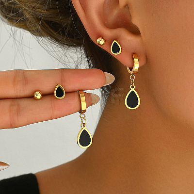 3Pairs 201 Stainless Steel Teardrop & Round Earring Sets NV3821-1