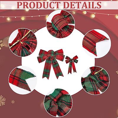 10Pcs 2 Style Christmas Theme Tartan Pattern Polyester Bowknot AJEW-CA0002-64-1