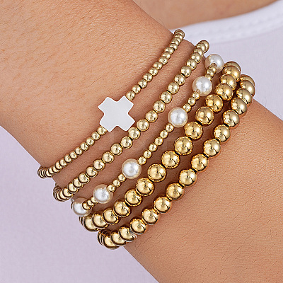 5Pcs CCB Round Beaded Stretch Bracelets WGF8C34-11-1