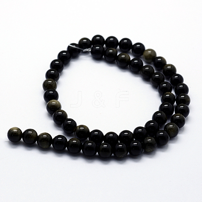 Natural Golden Sheen Obsidian Beads Strands G-I199-14-8mm-1