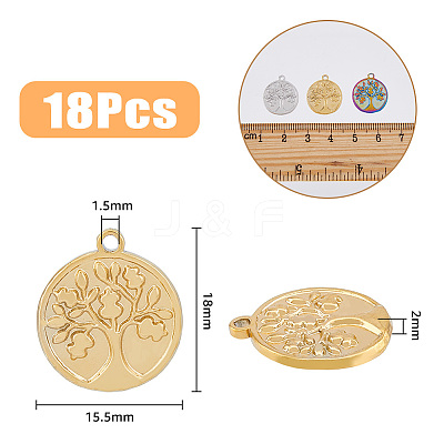 18Pcs 3 Colors 304 Stainless Steel Pendants STAS-FH0001-87-1
