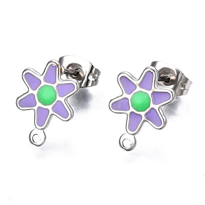 304 Stainless Steel Enamel Stud Earring Findings STAS-T052-43P-04-1
