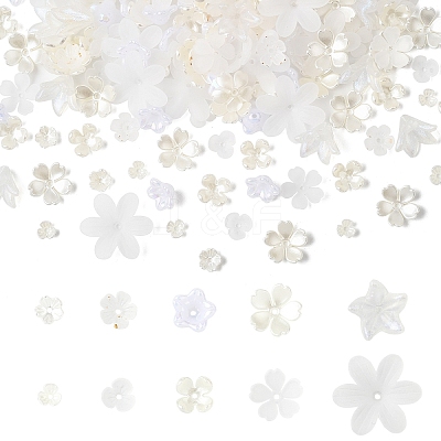 500Pcs 10 Styles ABS Plastic & Acrylic Imitation Pearl Bead Caps OACR-YW0004-12-1