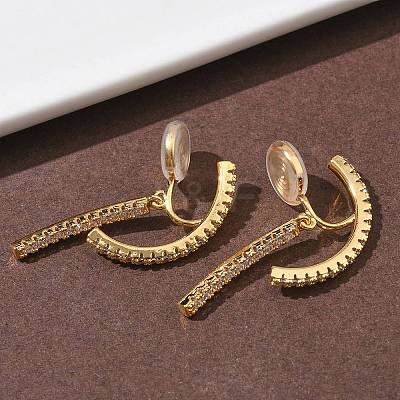 Brass Micro Pave Clear Cubic Zirconia Stick Clip-on Earrings EJEW-K286-13G-1