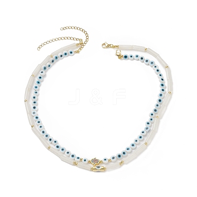 2Pcs 2 Style Natural White Jade & Lampwork Evil Eye Beaded Necklaces Set NJEW-JN04172-1