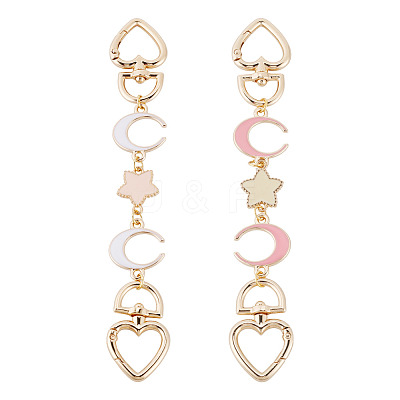 2Pcs 2 Colors Alloy White and Red Enamel Moon Star Bag Extender Chains HJEW-TAC0137-1