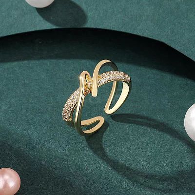 Brass Micro Pave Clear Cubic Zirconia Cuff Rings for Women FS-WG930D0-01-1