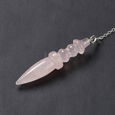 Natural Rose Quartz Pointed Dowsing Pendulums AJEW-B020-06P-07-1