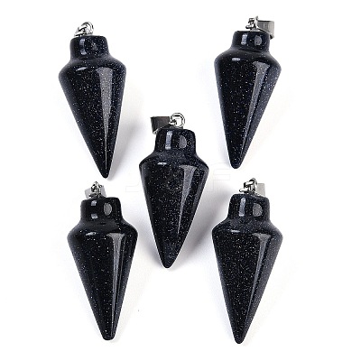 Synthetic Blue Goldstone Gemstone Pointed Pendants G-K384-01P-05-1