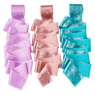 3Pcs 3 Colors 5 Yards Single Face Sparkle Satin Frayed Ribbon SRIB-TA0001-20-1
