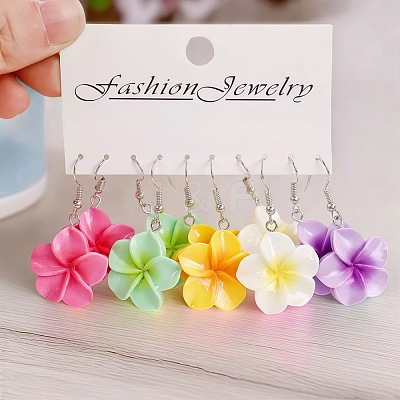 5 Pairs Flower Resin Dangle Earrings FS-WG2DDFE-02-1