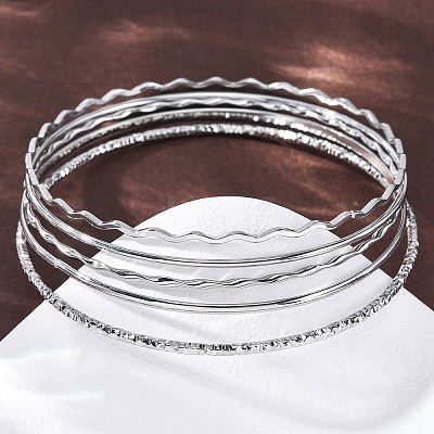 5Pcs 304 Stainless Steel Bangle Set for Women BJEW-S162-01B-P-1