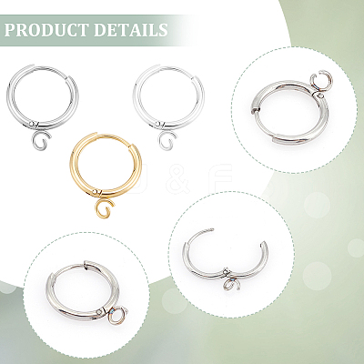 12Pcs 3 Colors 201 Stainless Steel Huggie Hoop Earring Findings STAS-UN0057-49-1