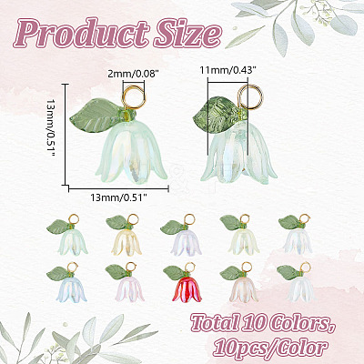 100Pcs 10 Colors Acrylic Charms PALLOY-HY00046-1