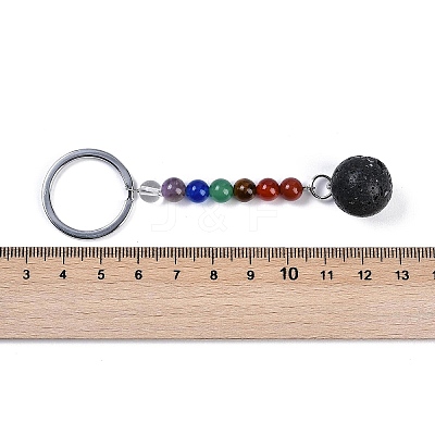 Natural Lava Rock Round Beaded Keychain G-H076-01P-02-1